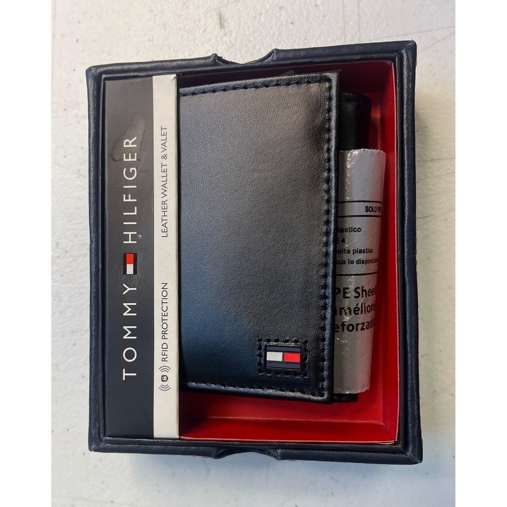 Tommy Hilfiger Black Leather Trifold Wallet & Valet